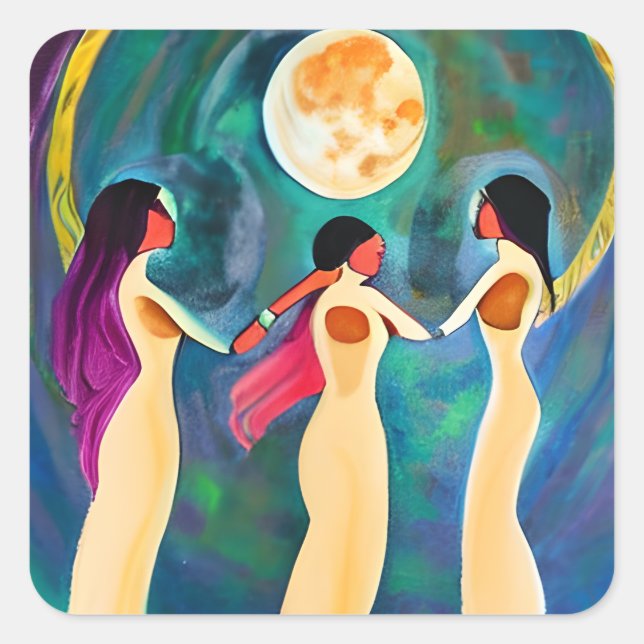 Pegatina Cuadrada Dios bendiga a todos bajo la luna (Anverso)