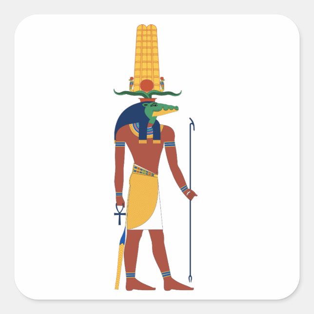 Pegatina Cuadrada Dios cocodrilo Sobek (Anverso)