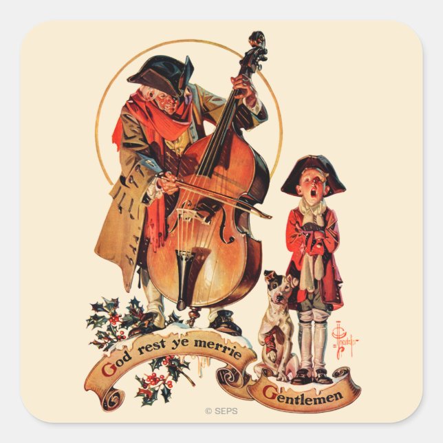 Pegatina Cuadrada Dios descanse usted Merrie Caballeros (Anverso)