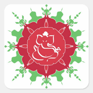 Pegatina Cuadrada Dios Ganesha en flor roja