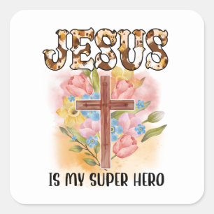 Pegatina Cuadrada Dios Jesús Cristiano Personalizar Versículo de la