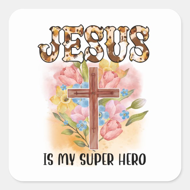 Pegatina Cuadrada Dios Jesús Cristiano Personalizar Versículo de la  (Anverso)