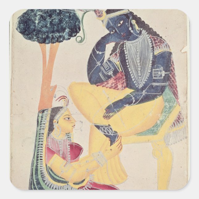 Pegatina Cuadrada Dios Krishna con su amor mortal, Radha (Anverso)
