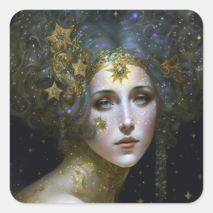 Pegatina Cuadrada Diosa cósmica arte de fantasía