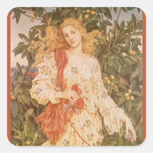 Pegatina Cuadrada Diosa de flores y flores, Flora de Morgan