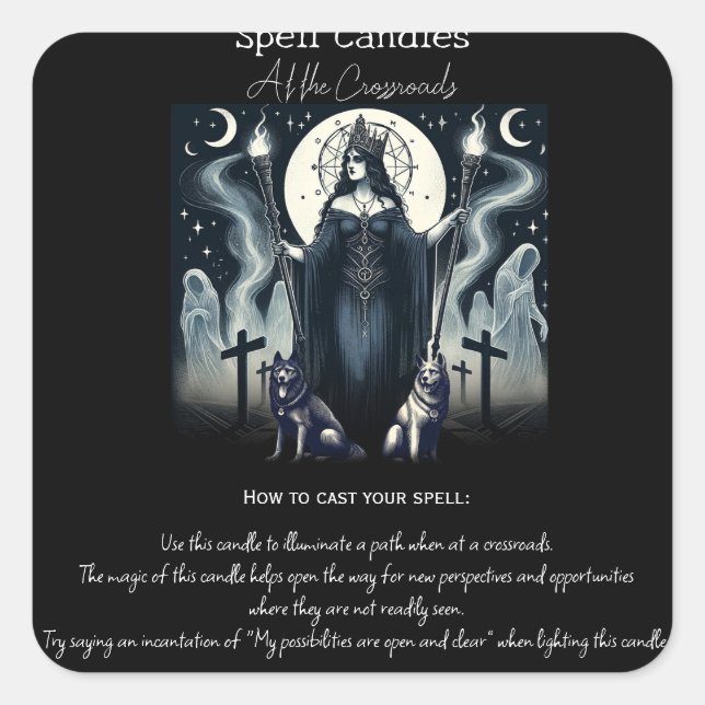 Pegatina Cuadrada Diosa de Hekate Crossroads Spell Intentions Magic (Anverso)