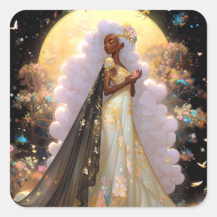 Pegatina Cuadrada Diosa de la naturaleza Arte de fantasía afroameric
