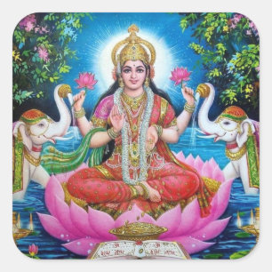 Pegatina Cuadrada Diosa de Lakshmi de la riqueza, de la felicidad, y