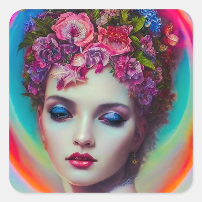 Pegatina Cuadrada Diosa de las flores (Anverso)