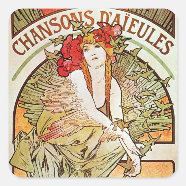 Pegatina Cuadrada Diosa de los pájaros (Anverso)