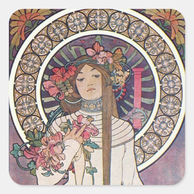 Pegatina Cuadrada Diosa de Mucha (Anverso)