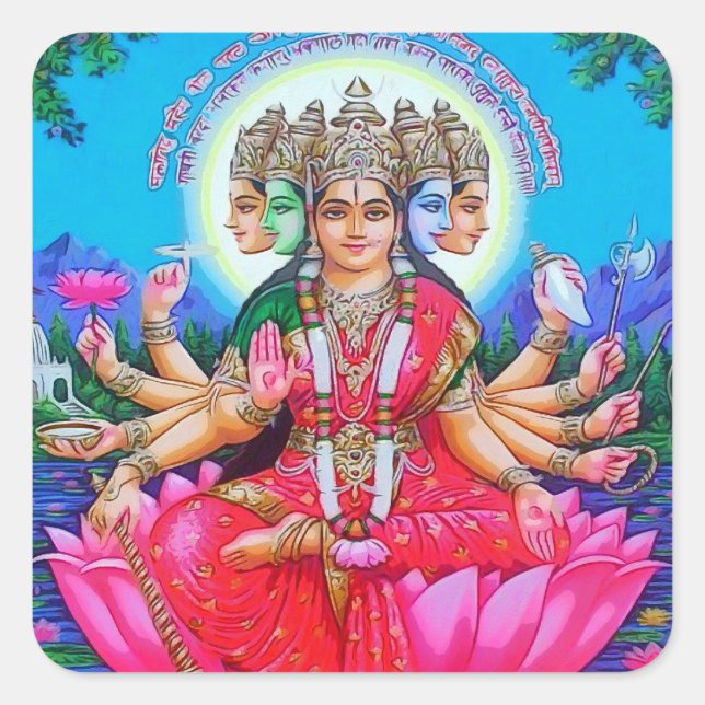 Pegatina Cuadrada Diosa Gayatri Devi Deity (Anverso)