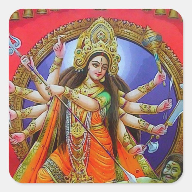 Pegatina Cuadrada Diosa guerrera Durga Shakti (Anverso)