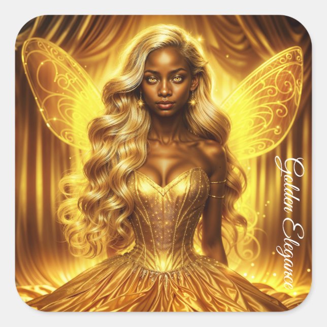 Pegatina Cuadrada Diosa mística de la luz con alas radiantes de hada (Anverso)