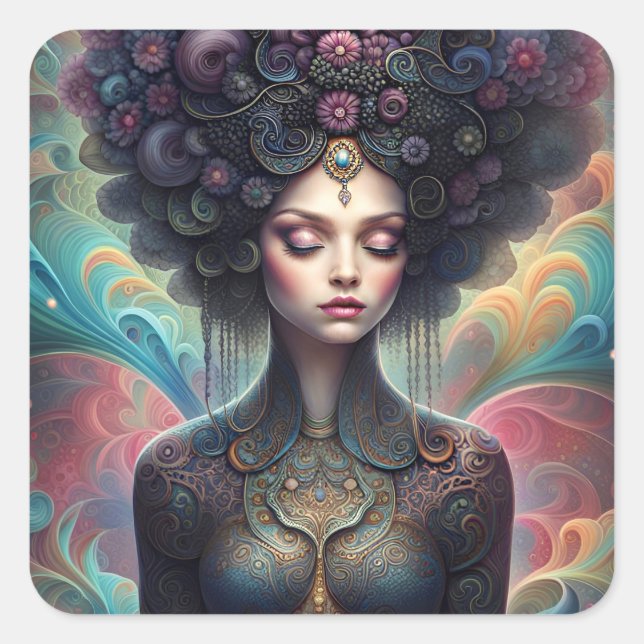 Pegatina Cuadrada Diosa oscura (Anverso)