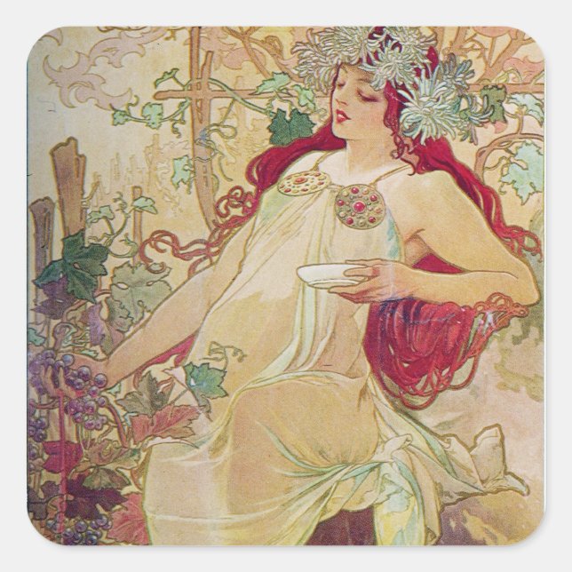 Pegatina Cuadrada Diosa pelirroja (Anverso)