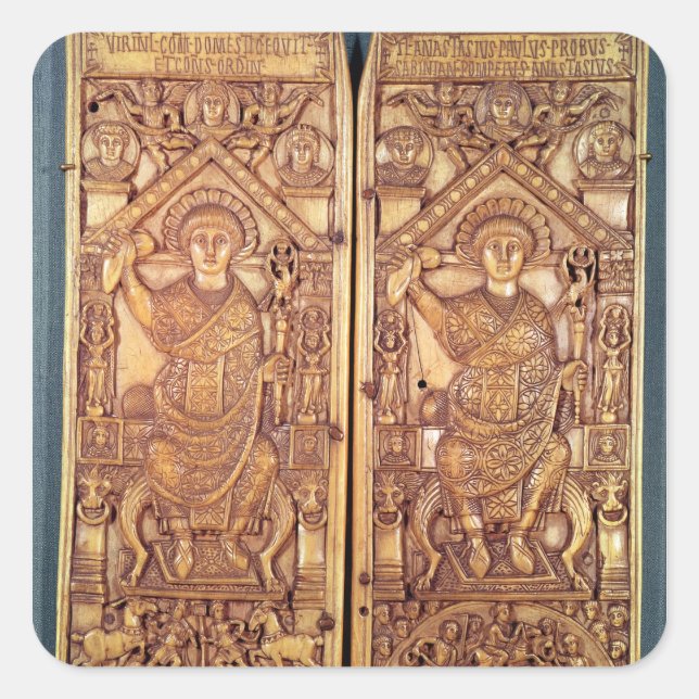 Pegatina Cuadrada Diptych consular Anastasius tallado (Anverso)