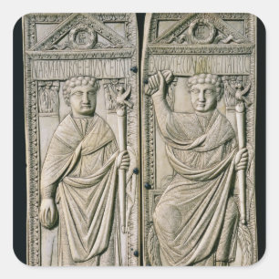 Pegatina Cuadrada Diptych de Boethius Consul en 487 AD
