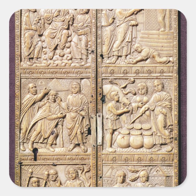Pegatina Cuadrada Diptych que muestra los milagros de Cristo (Anverso)