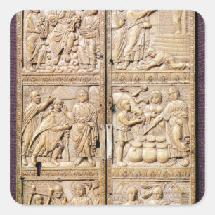 Pegatina Cuadrada Diptych que muestra los milagros de Cristo