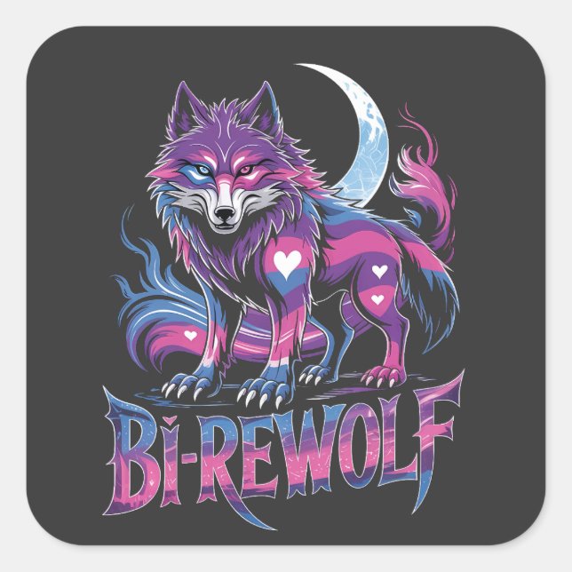 Pegatina Cuadrada Dire Wolf Birewolf Bisexual LGBT (Anverso)
