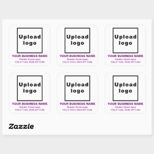 Pegatina Cuadrada Dirección comercial Textos morados sobre blanco