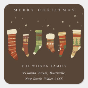 PEGATINA CUADRADA DIRECCIÓN DE ALMACENAMIENTO DE CHIRSTMAS DE LA EST