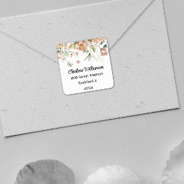 Pegatina Cuadrada Dirección de caída de acuarela floral de la vida r