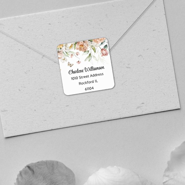 Pegatina Cuadrada Dirección de caída de acuarela floral de la vida r (Subido por el creador)