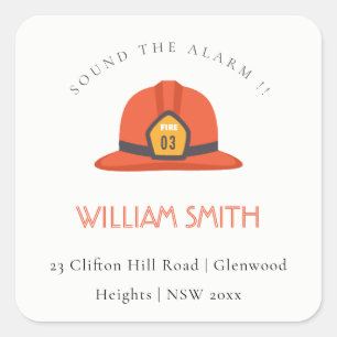 Pegatina Cuadrada Dirección de cumpleaños del Gorra Cute Red Firetru