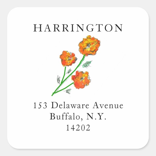 Pegatina Cuadrada Dirección de devolución de Bonito Marigolds Naranj (Anverso)
