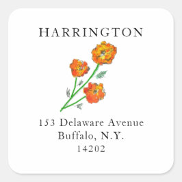 Pegatina Cuadrada Dirección de devolución de Bonito Marigolds Naranj
