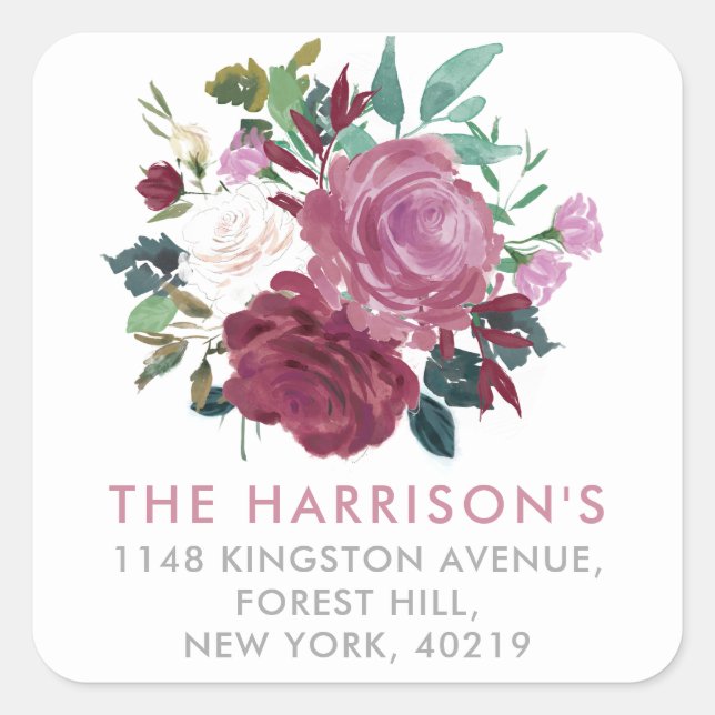 Pegatina Cuadrada Dirección de devolución de Bouquet floral pintado  (Anverso)