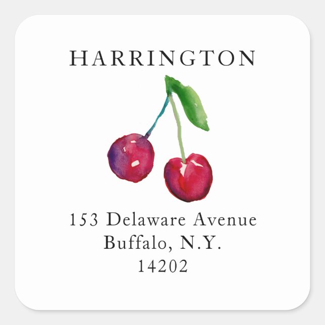 Pegatina Cuadrada Dirección de devolución de cerezas pintadas a mano (Anverso)
