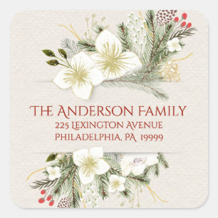 Pegatina Cuadrada Dirección de devolución de color de agua botánica 