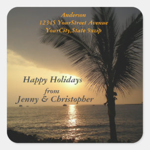 Pegatina Cuadrada Dirección de devolución de días festivos y atardec