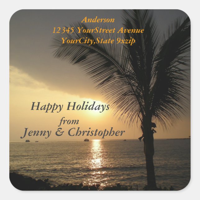 Pegatina Cuadrada Dirección de devolución de días festivos y atardec (Anverso)