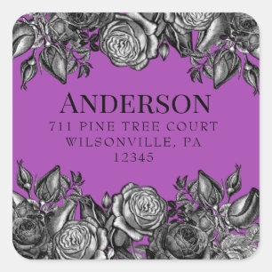 Pegatina Cuadrada Dirección de devolución de foco púrpura eléctrico 