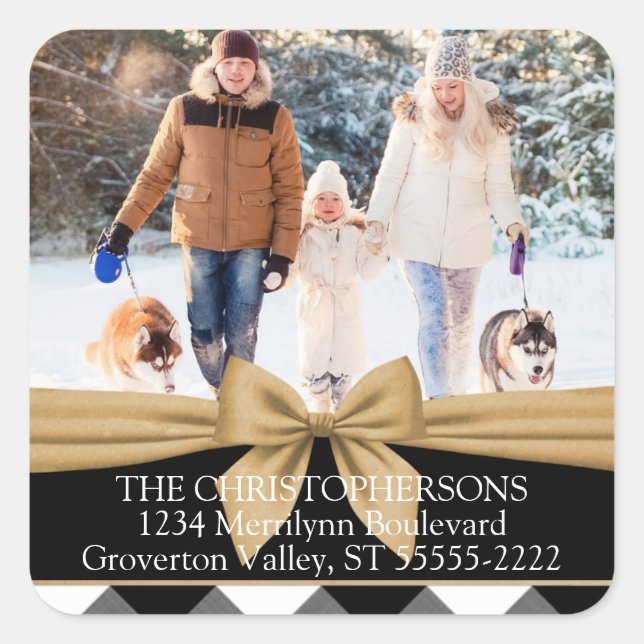 Pegatina Cuadrada Dirección de devolución de foto y cheque de búfalo (Anverso)