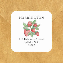 Pegatina Cuadrada Dirección de devolución de fresa roja dibujada a m