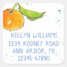 Pegatina Cuadrada Dirección de devolución de fruta de color de agua