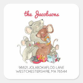 Pegatina Cuadrada Dirección de devolución de la familia de cuatro ra