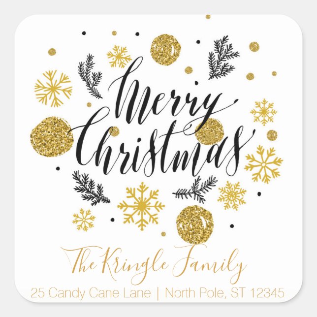 Pegatina Cuadrada Dirección de devolución de la familia Merry Christ (Anverso)