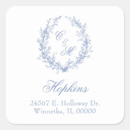 Pegatina Cuadrada Dirección de devolución de la guirnalda del monogr