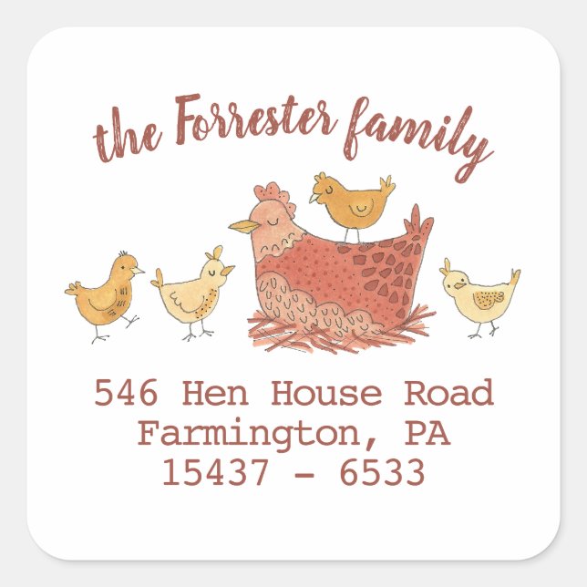 Pegatina Cuadrada Dirección de devolución de mamá y niños (Anverso)