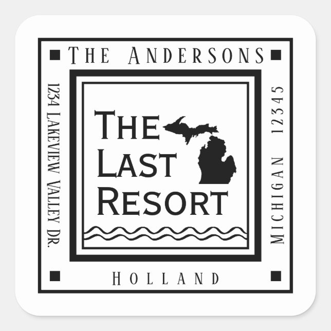 Pegatina Cuadrada Dirección de devolución de Michigan moderna y senc (Anverso)