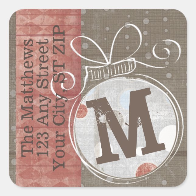 Pegatina Cuadrada Dirección de devolución de monograma de jingle Bel (Anverso)