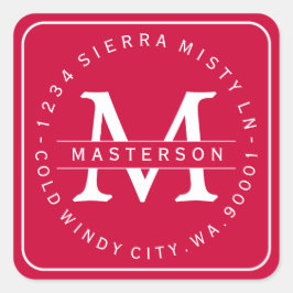 Pegatina Cuadrada Dirección de devolución de Navidades de monograma