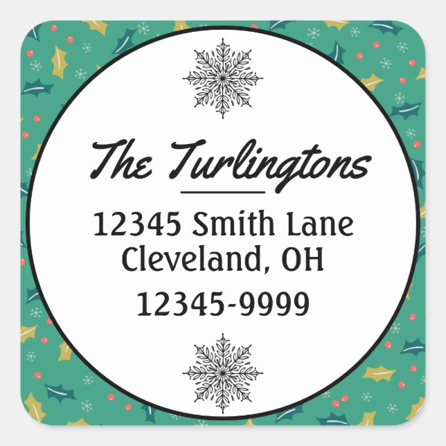Pegatina Cuadrada Dirección de devolución de navidades Holly Leaves  (Anverso)
