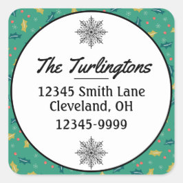 Pegatina Cuadrada Dirección de devolución de navidades Holly Leaves 